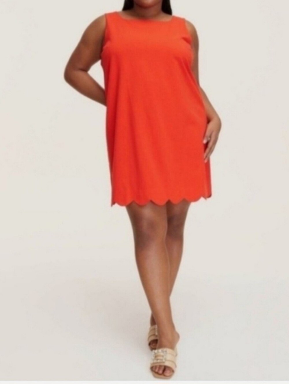 Kate Spade Red Sleeveless Midi Dress With Scalloped Hem